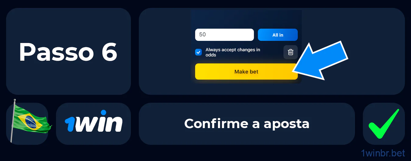 Confirme sua aposta no 1Win Brasil clicando no botão amarelo no boletim de apostas